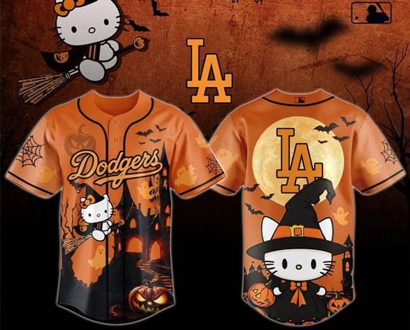 Men's Brown Los Angeles Dodgers 2026 Hello Kitty Halloween Baseball Jersey